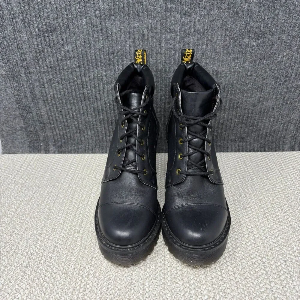 Dr. Martens Averil Lace Heeled Chunky Ankle Boots Black Leather Women’s 7 US